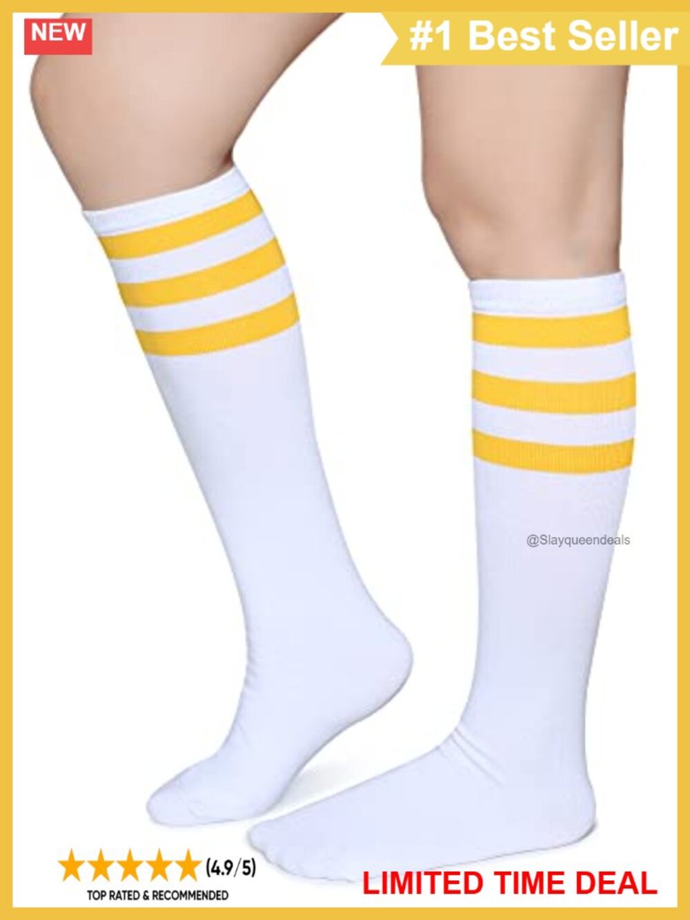 Triple Striped Cotton Knee High Tube Socks Soft Breathable Over Calf